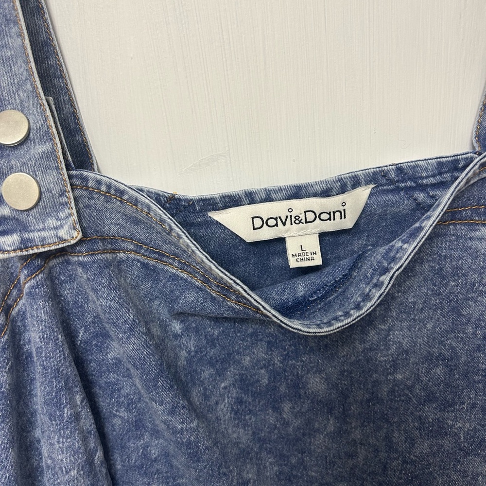 Davi & Dani Washed Denim Overall Dress in Blue - Picture 2 of 3